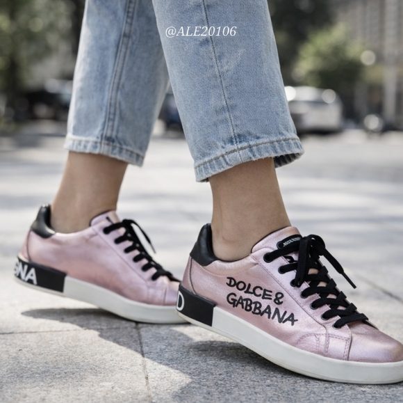 Dolce&Gabbana Metallic Pink Leather Sneakers Size 36 Designer Luxury Shoes Italy - Picture 2 of 11